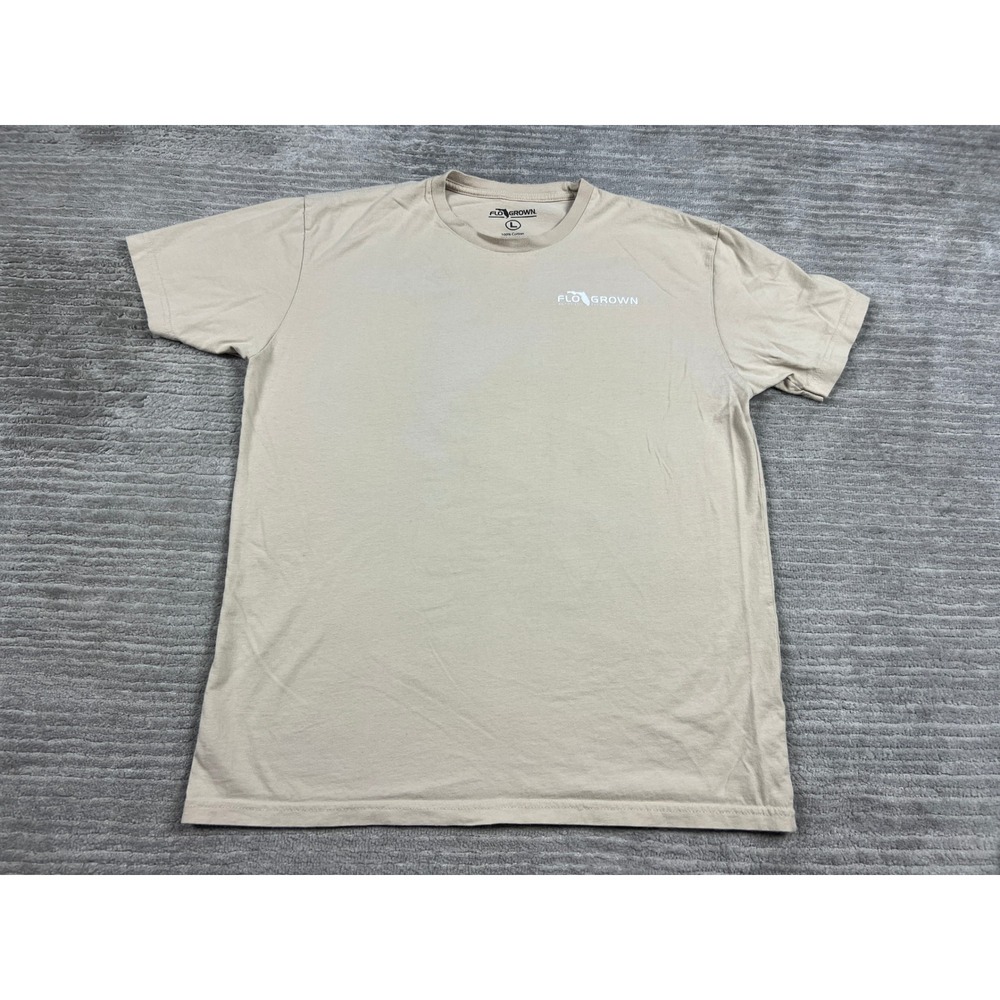 FloGrown T-Shirt Mens Large Tan Blue Marlin Graphic Fishing Florida Cotton Tee